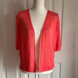 CYNTHIA ROWLEY Women Cardigan, 100% Linen, Short Sleeves, Orange Pink, Medium